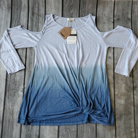 NWT Kori America Cold Shoulder Ombre Top Sz Sm - Picture 1 of 5